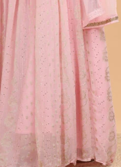 Pink Banarasi Pure Georgette Mirror Embroidery Anarkali Suit Party Wear -ZariGrace Shop Pink Banarasi Pure Georgette Mirror Embroidery Anarkali Suit SLJKSCB5231 rrc3