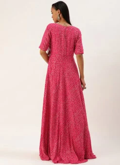 Pink Bandhani Printed Angarkha Gown Festive Wear -ZariGrace Shop Pink Bandhani Printed Angarkha Gown IWBS02302256 b