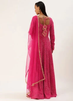 Dupatta From Pink Bandhani Printed Rayon Gown With Dupatta Set After Six Wear -ZariGrace Shop Pink Bandhani Printed Rayon Gown With Dupatta Set IWBS02302293 b