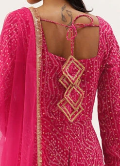 Dupatta From Pink Bandhani Printed Rayon Gown With Dupatta Set After Six Wear -ZariGrace Shop Pink Bandhani Printed Rayon Gown With Dupatta Set IWBS02302293 rrc2
