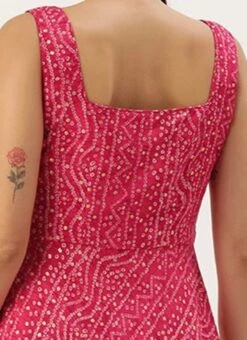 Pink Bandhani Printed Rayon Strap Neck Dress Festive Wear 15 Pink Bandhani Printed Rayon Strap Neck Dress Festive Wear -ZariGrace Shop Pink Bandhani Printed Rayon Strap Neck Dress DRBS02303755 rrc2