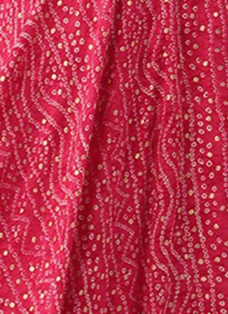 Pink Bandhani Printed Rayon Strap Neck Dress Festive Wear 10 Pink Bandhani Printed Rayon Strap Neck Dress Festive Wear - Image 8