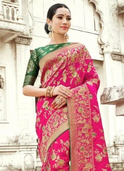 Pink Benarasi Art Silk Saree Party Wear 9 Pink Benarasi Art Silk Saree Party Wear -ZariGrace Shop Pink Benarasi Art Silk Saree SASLI7422504 b