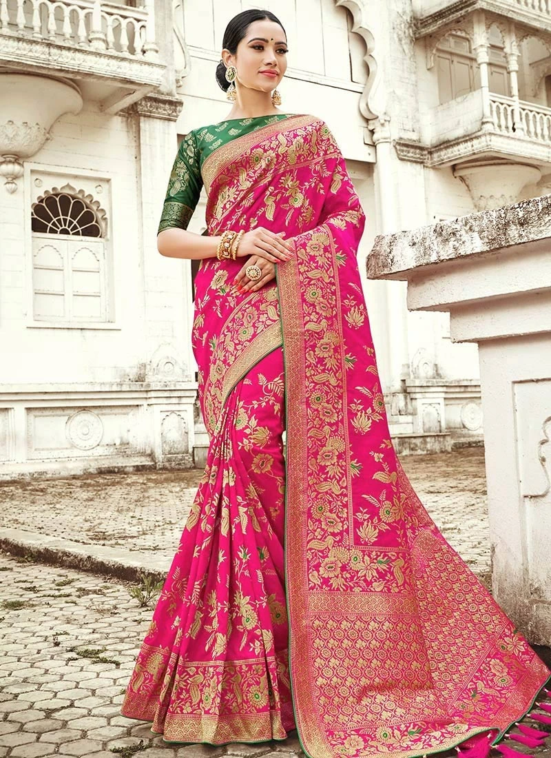 Pink Benarasi Art Silk Saree Party Wear 5 Pink Benarasi Art Silk Saree Party Wear - Image 3