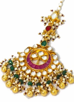 Pink Brass Kundan Tikka Party Wear