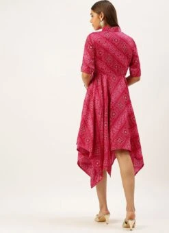 Pink Chanderi Art Silk Handkerchief Style Dress Festive Wear After Six Wear -ZariGrace Shop Pink Chanderi Art Silk Handkerchief Style Dress DRBS02203500 b