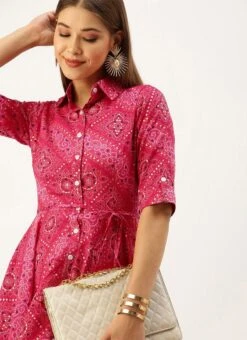 Pink Chanderi Art Silk Handkerchief Style Dress Festive Wear After Six Wear -ZariGrace Shop Pink Chanderi Art Silk Handkerchief Style Dress DRBS02203500 rrc1