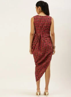 Pink Chanderi Art Silk Maxi Dress Festive Wear -ZariGrace Shop Pink Chanderi Art Silk Maxi Dress DRBS02207321 b