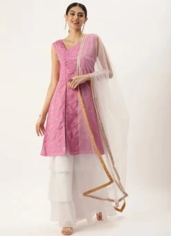 Bottom From Pink Chinon Embroidered N White Sharara Suit After Six Wear -ZariGrace Shop Pink Chinon Embroidered N White Sharara Suit SLBS02210939 u