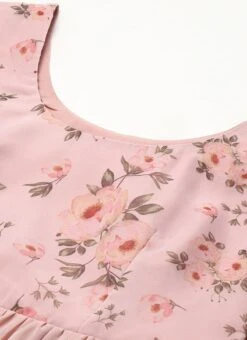 Pink Digital Printed Gathers Dress Festive Wear After Six Wear -ZariGrace Shop Pink Digital Printed Gathers Dress DRBS02110847 rrc2