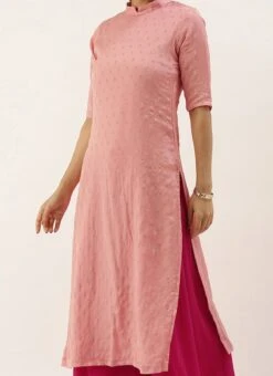 Pink Embroidered Collar Neck Kurti Festive Wear