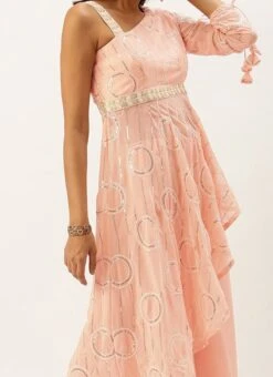 Pink Embroidered Georgette Kurti Festive Wear