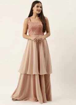 Pink Embroidered Georgette Layered Gown Festive Wear -ZariGrace Shop Pink Embroidered Georgette Layered Gown IWBS02110017 u