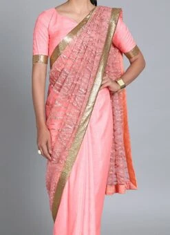 Pink Embroidered Half N Half Saree Festive Wear