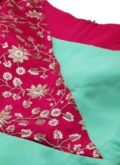 Pink Embroidered N Turquoise Overlapping Style Gown Festive Wear -ZariGrace Shop Pink Embroidered N Turquoise Overlapping Style Gown IWBS02201249 rrc1