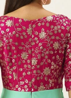 Pink Embroidered N Turquoise Overlapping Style Gown Festive Wear -ZariGrace Shop Pink Embroidered N Turquoise Overlapping Style Gown IWBS02201249 rrc2