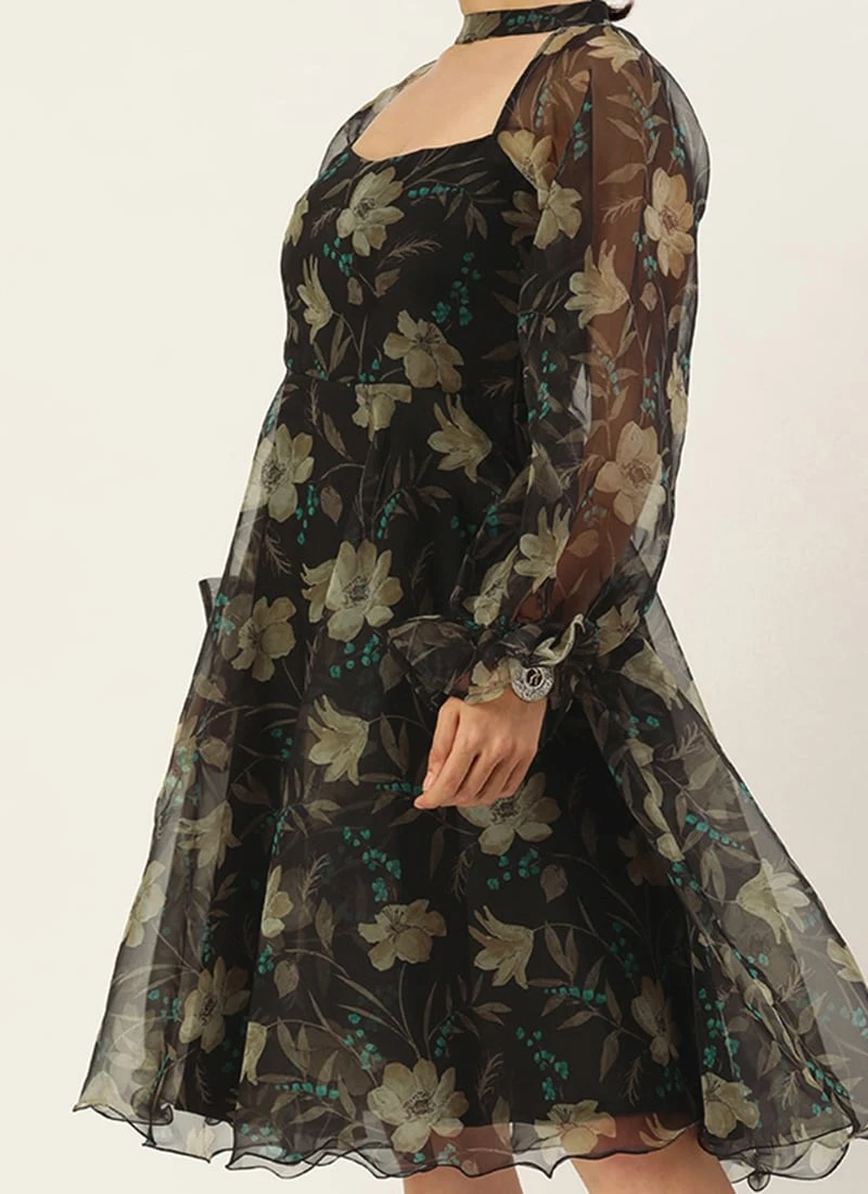 Pink Foil Organza Mini Dress Party Wear 3 Pink Foil Organza Mini Dress Party Wear