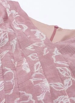 Pink Foil Print Chinnon Pleated Yoke Dress Festive Wear -ZariGrace Shop Pink Foil Print Chinnon Pleated Yoke Dress DRBS02111123 rrc1