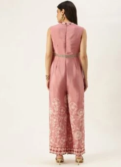 Pink Foil Print Chinon Jumpsuit Party Wear 13 Pink Foil Print Chinon Jumpsuit Party Wear -ZariGrace Shop Pink Foil Print Chinon Jumpsuit DRBS02201207 b