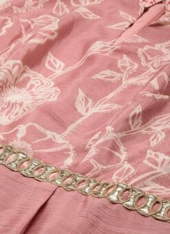 Pink Foil Print Chinon Jumpsuit Party Wear 14 Pink Foil Print Chinon Jumpsuit Party Wear -ZariGrace Shop Pink Foil Print Chinon Jumpsuit DRBS02201207 rrc1