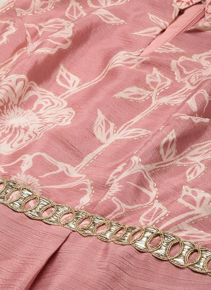 Pink Foil Print Chinon Jumpsuit Party Wear 7 Pink Foil Print Chinon Jumpsuit Party Wear - Image 5