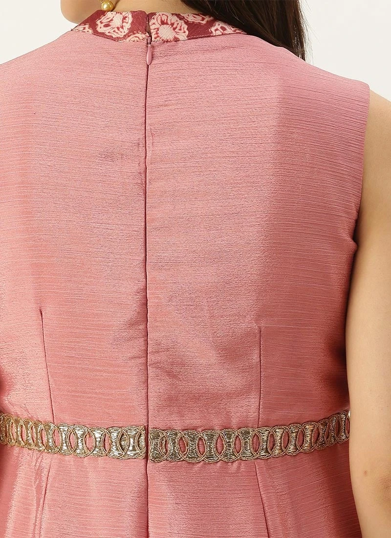 Pink Foil Print Chinon Jumpsuit Party Wear 8 Pink Foil Print Chinon Jumpsuit Party Wear - Image 6