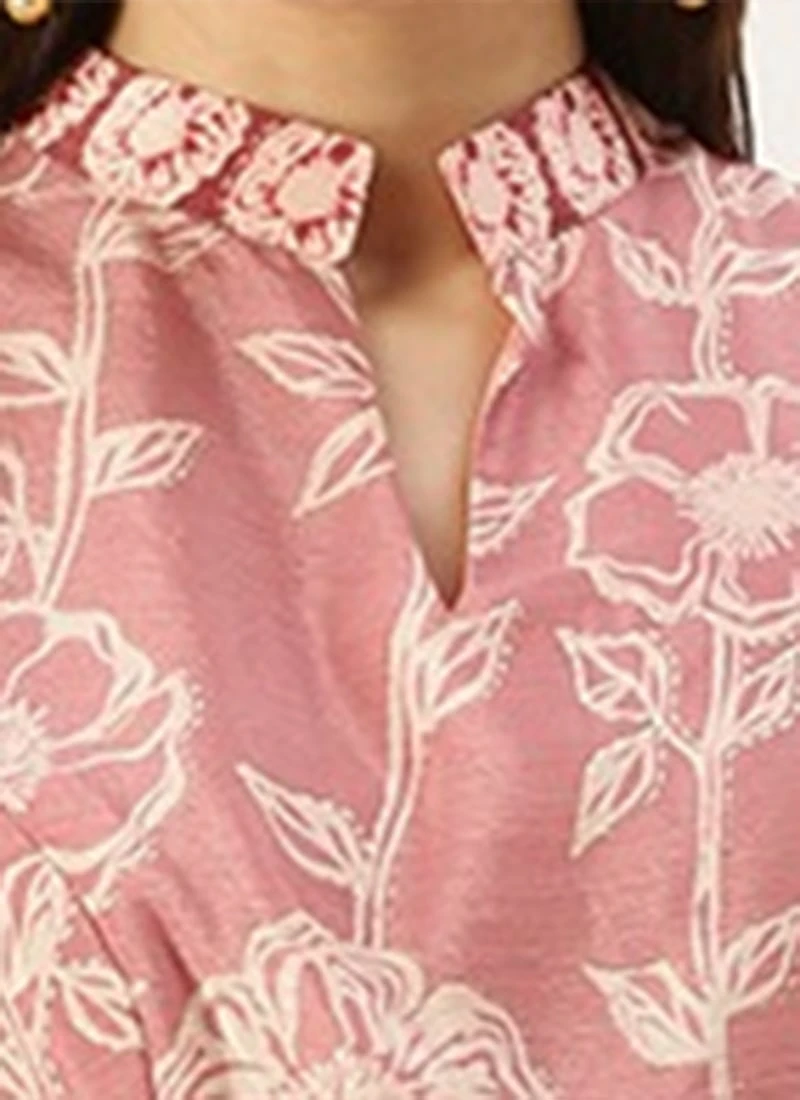 Pink Foil Print Chinon Jumpsuit Party Wear 9 Pink Foil Print Chinon Jumpsuit Party Wear - Image 7