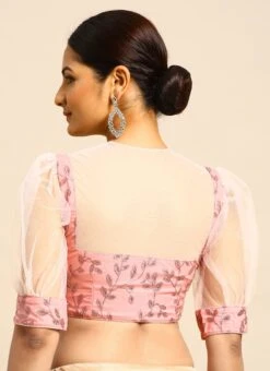 Pink Foil Printed Net Blouse Festive Wear -ZariGrace Shop Pink Foil Printed Net Blouse BLBS02305182 b