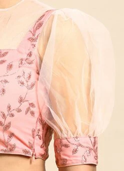 Pink Foil Printed Net Blouse Festive Wear -ZariGrace Shop Pink Foil Printed Net Blouse BLBS02305182 rrc3