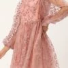 Pink Foil Printed Net Dress Party Wear