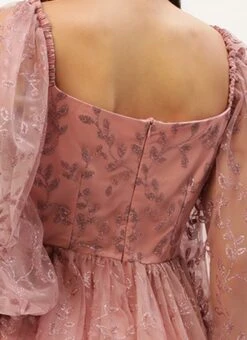 Pink Foil Printed Net Dress Party Wear -ZariGrace Shop Pink Foil Printed Net Dress DRBS02208554 rrc2