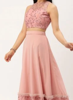 Skirt From Pink Foil Printed Net Lehanga Jacket Set After Six Wear