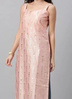 Pink Foil Printed Strap Neck Style Kurti Festive Wear