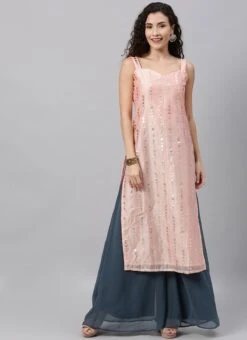 Pink Foil Printed Strap Neck Style Kurti Festive Wear -ZariGrace Shop Pink Foil Printed Strap neck Style Kurti KRBS02307676 u