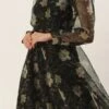 Black Printed Organza Maxi Dress Festive Wear