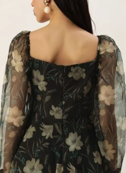 Black Printed Organza Maxi Dress Festive Wear -ZariGrace Shop Pink Foil Printed organza Maxi Dress DRBS02208513 rrc2