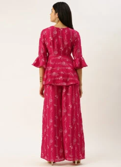 Bottom From Pink Foli Print Art Silk Co Ords Set After Six Wear -ZariGrace Shop Pink Foli Print Art Silk Co Ords Set IWBS02302453 b