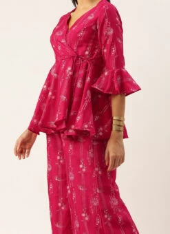 Bottom From Pink Foli Print Art Silk Co Ords Set After Six Wear