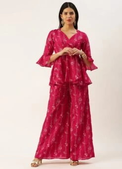 Bottom From Pink Foli Print Art Silk Co Ords Set After Six Wear -ZariGrace Shop Pink Foli Print Art Silk Co Ords Set IWBS02302453 u