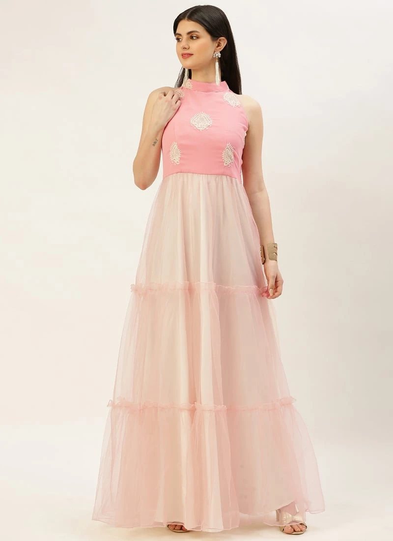 Pink Georgette Embroidered Dress Festive Wear 5 Pink Georgette Embroidered Dress Festive Wear - Image 3