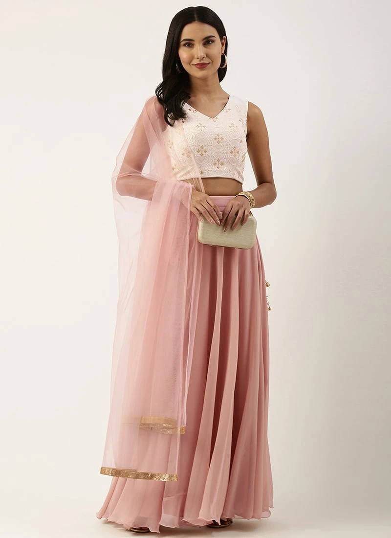 Pink Georgette Embroidered Full Circular Lehenga Festive Wear 5 Pink Georgette Embroidered Full Circular Lehenga Festive Wear - Image 3