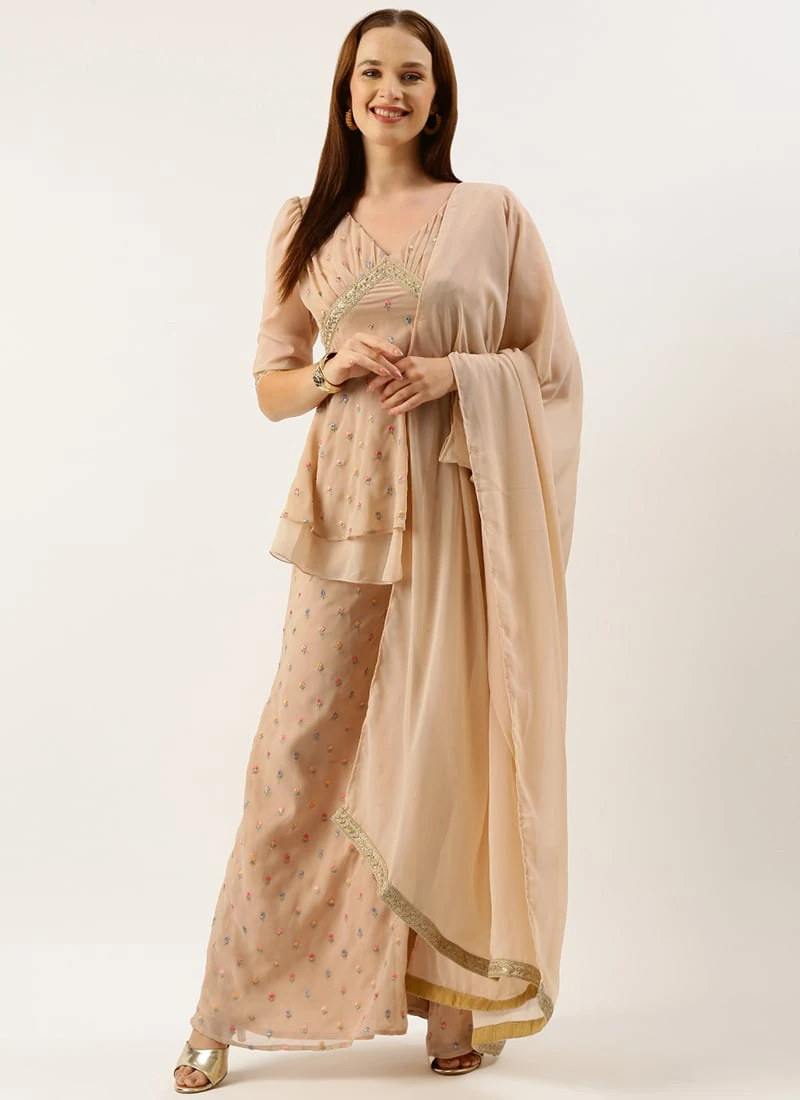 Bottom From Pink Georgette Embroidered Palazzo Suit After Six Wear 5 Bottom From Pink Georgette Embroidered Palazzo Suit After Six Wear - Image 3