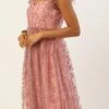 Pink Glitter Foil Tiered Gathers Dress Wedding Wear Party Wear