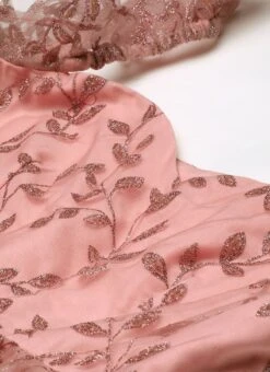 Pink Glitter Foil Tiered Gathers Dress Wedding Wear Party Wear -ZariGrace Shop Pink Glitter Foil Tiered Gathers Dress DRBS02209690 rrc1