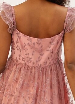 Pink Glitter Foil Tiered Gathers Dress Wedding Wear Party Wear -ZariGrace Shop Pink Glitter Foil Tiered Gathers Dress DRBS02209690 rrc2