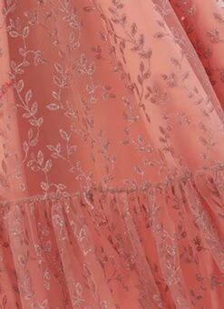 Pink Glitter Foil Tiered Gathers Dress Wedding Wear Party Wear -ZariGrace Shop Pink Glitter Foil Tiered Gathers Dress DRBS02209690 rrc4