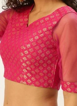 Pink Jacquard Art Silk Keyhole Style Blouse Festive Wear