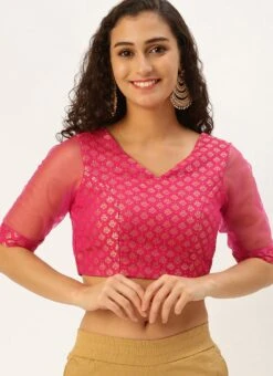 Pink Jacquard Art Silk Keyhole Style Blouse Festive Wear -ZariGrace Shop Pink Jacquard Art Silk Keyhole Style Blouse BLBS02305205 u