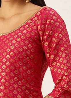 Pink Jacquard Round Neck Kurti Festive Wear -ZariGrace Shop Pink Jacquard Round Neck Kurti KRBS02307674 rrc3