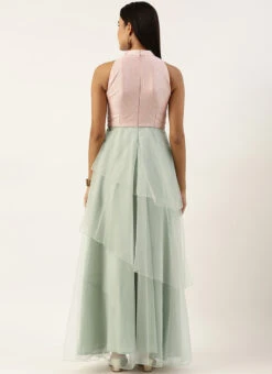 Pink N Green Embroidered Asymmetric Gown Festive Wear 13 Pink N Green Embroidered Asymmetric Gown Festive Wear -ZariGrace Shop Pink N Green Embroidered Asymmetric Gown IWBS02211160 b